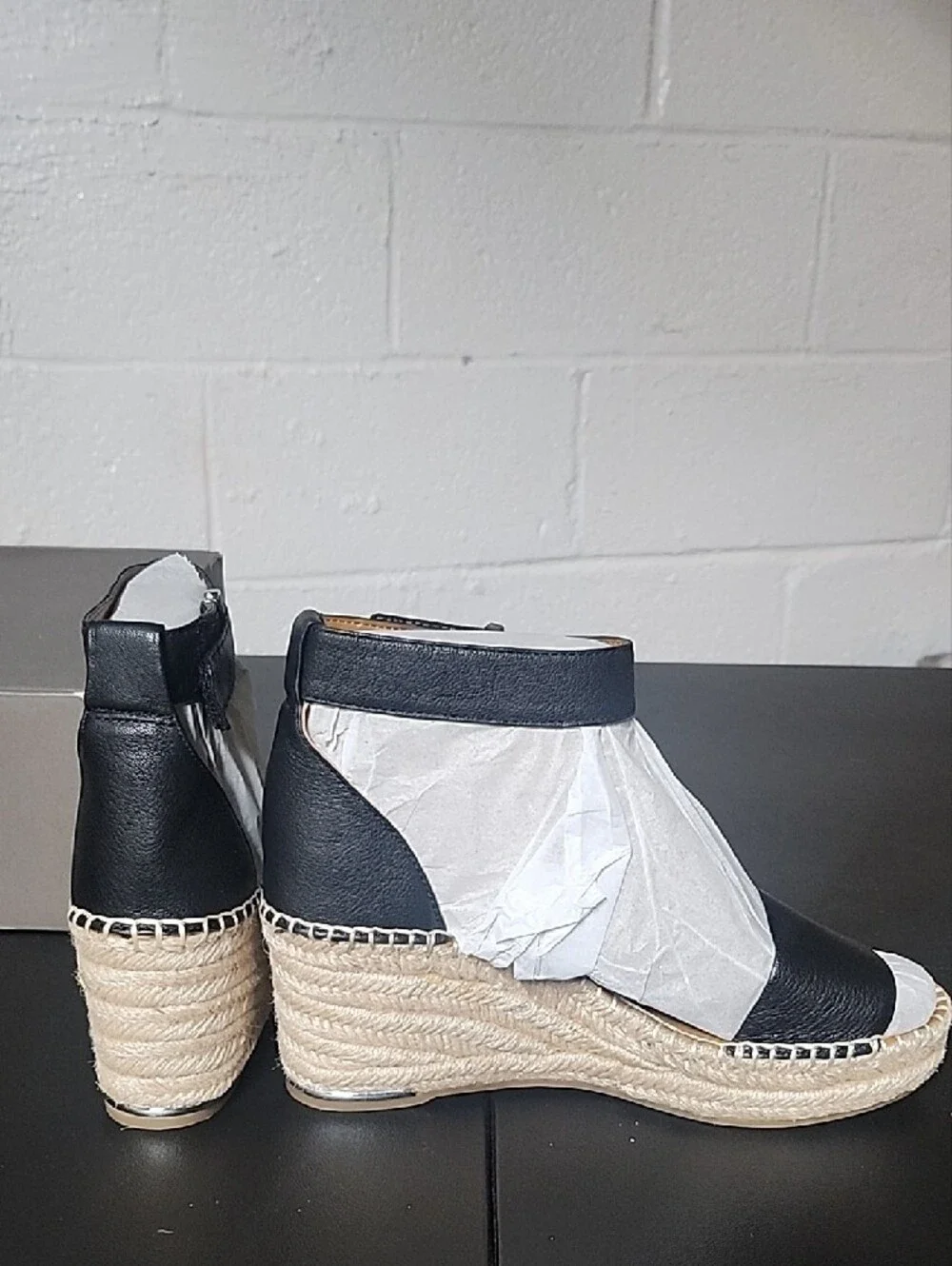 Franco Sarto Black and Natural Espadrille Wedge Clemens
